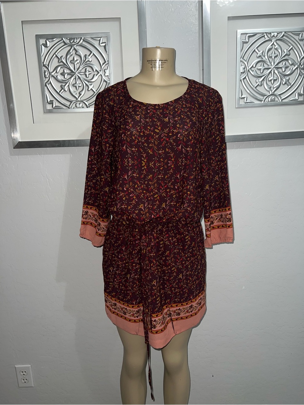 Forever 21 Burgundy Floral Pullover with Pink and Yellow Accents